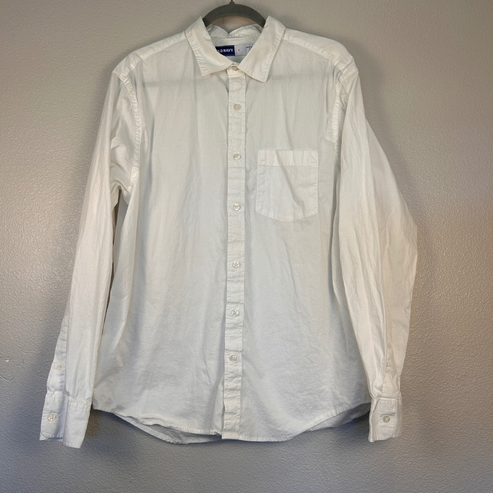 Old Navy Everyday Shirt Mens Large White Regular Fit Built-In Flex Button Down